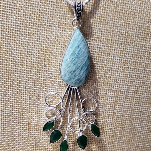 Amazonite necklace, 925 silver onyx amazonite pendant necklace - Picture 3 of 16